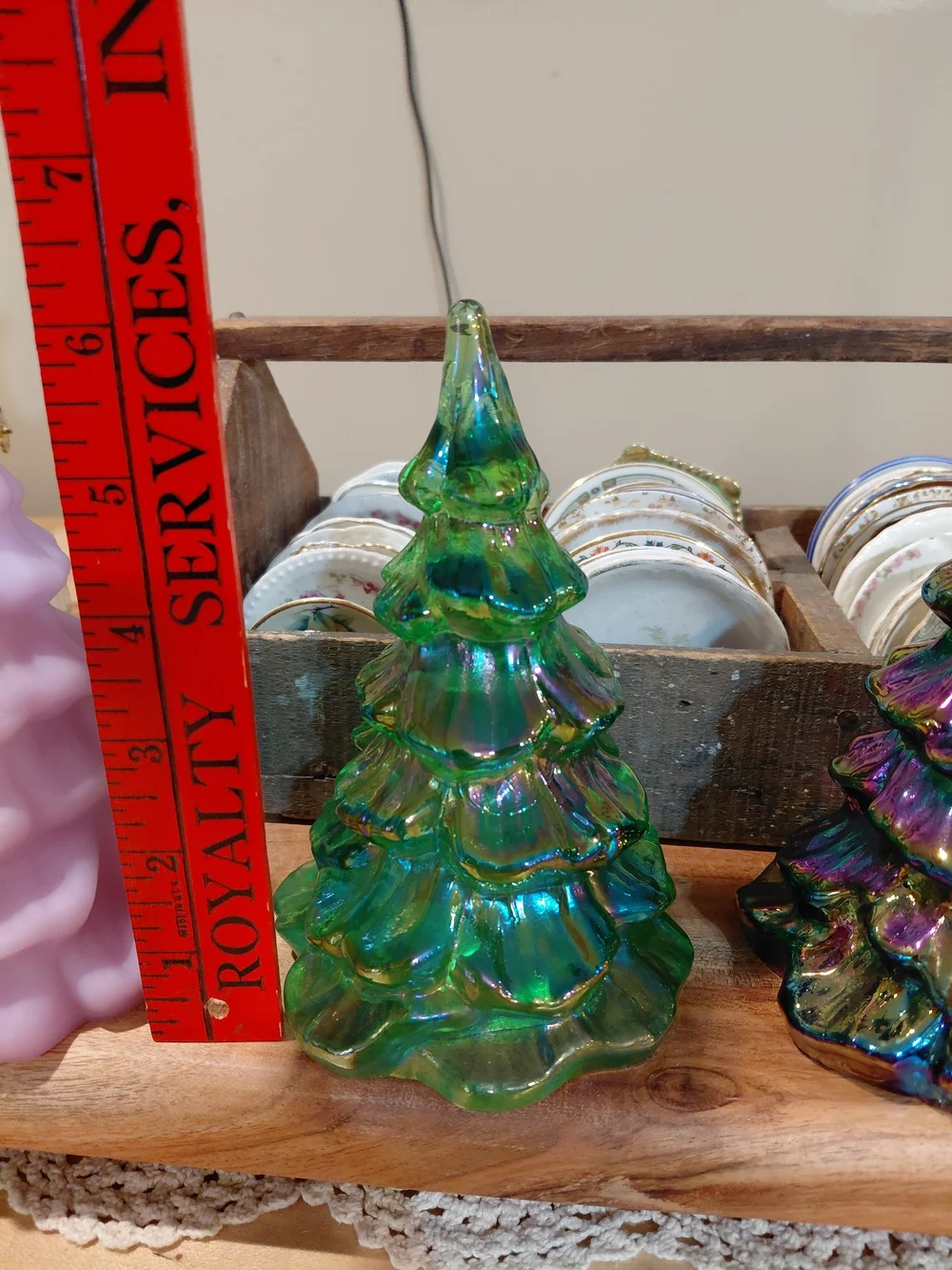 Fenton Iridescent  Glowing Green Glass Christmas Tree